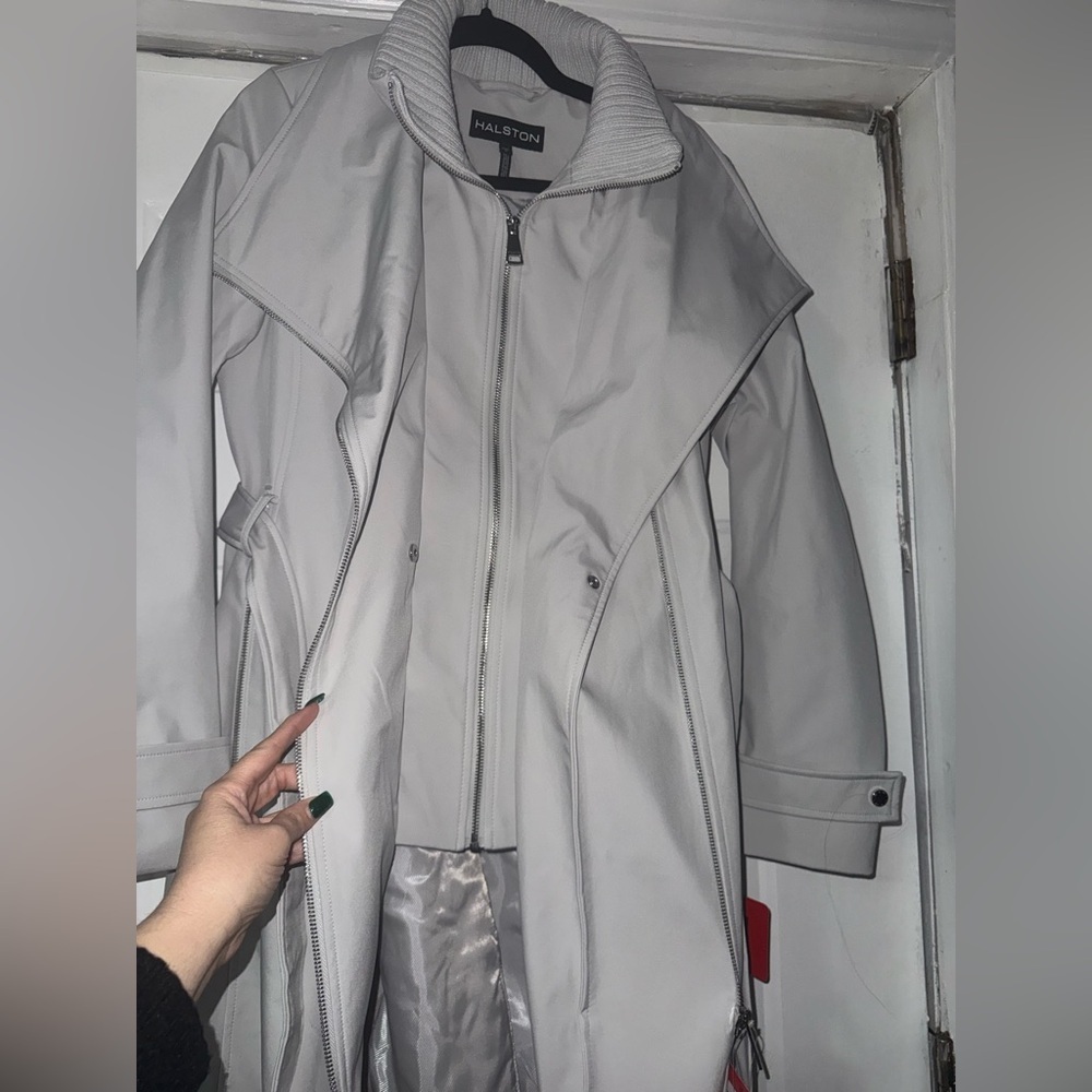 NEW Halston Women’s Water-Resistant Gray Belted Trench Coat – Sizes M & L - Picture 10 of 16